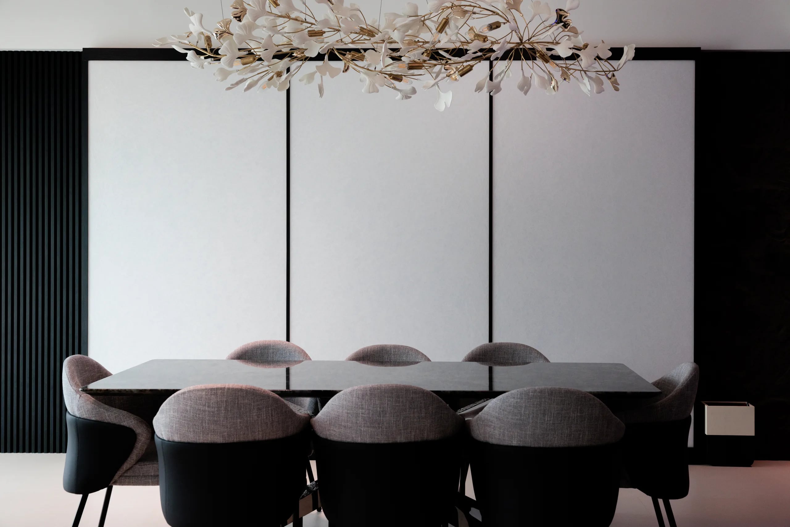 Dining area with backlight feature wall