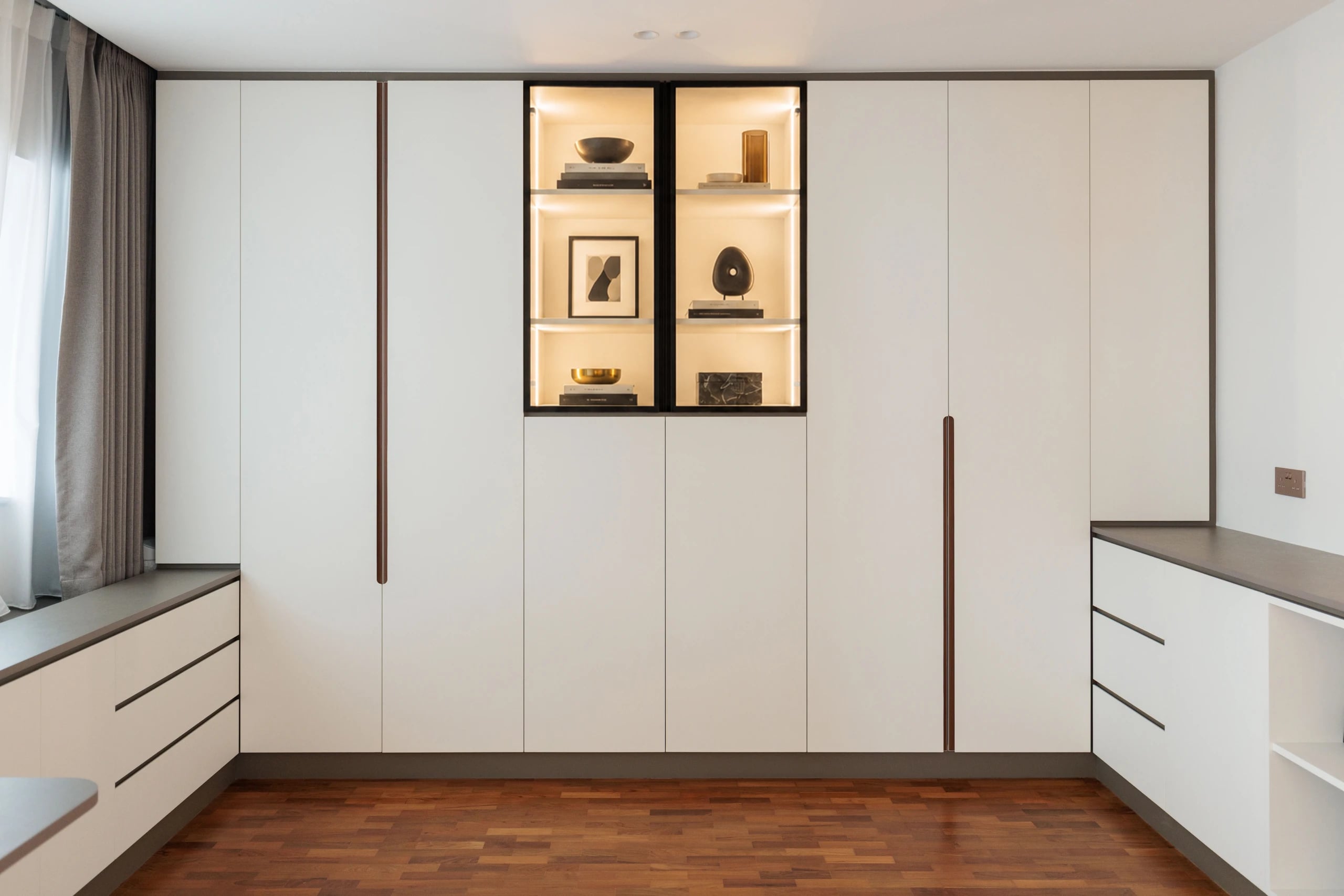 Glass cabinet wardrobe master bedroom