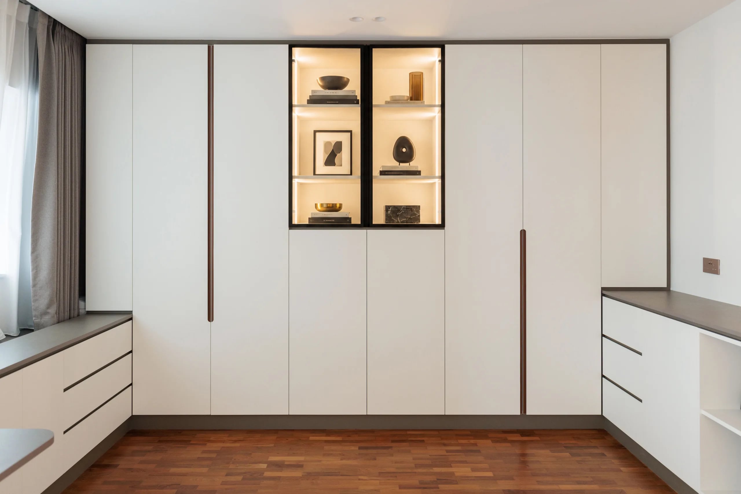 Glass cabinet wardrobe master bedroom