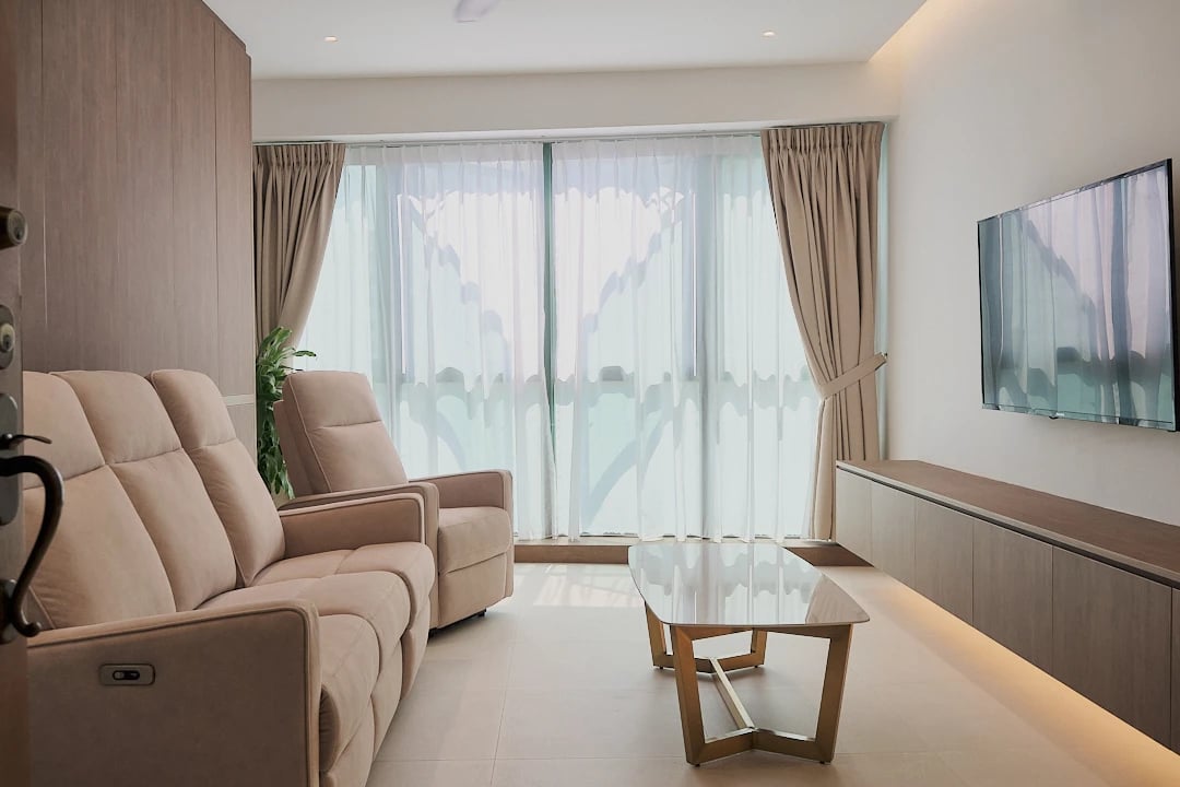 Living room with curtain and sofa